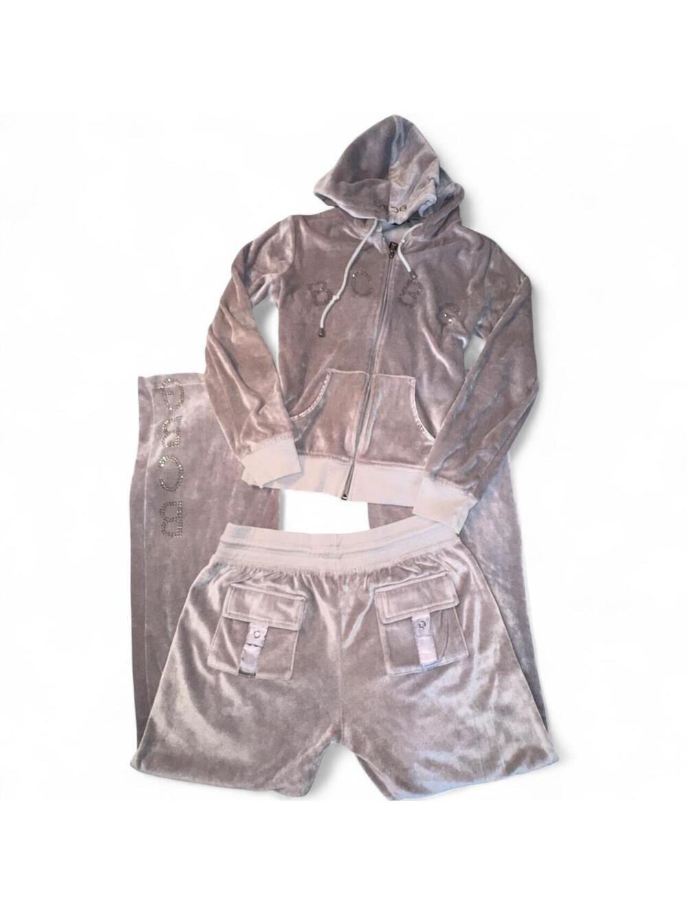 Vintage Y2K BCBG Velour Rhinestone Tracksuit Set